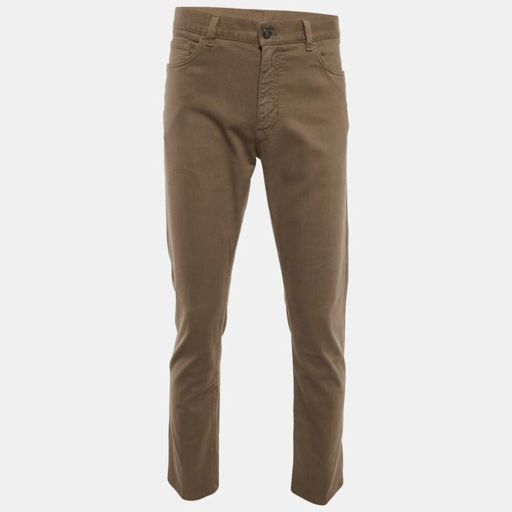 Zegna Khaki Brown Cotton Drill Slim Fit Pants L